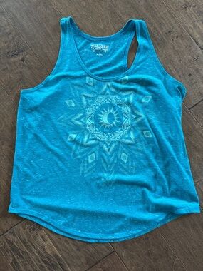 Mudd Teal Racerback Tank with Sun & Moon Medallion